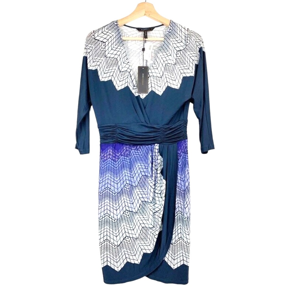 BCBGMAXAZRIA Faux Wrap Dress Geometric S New